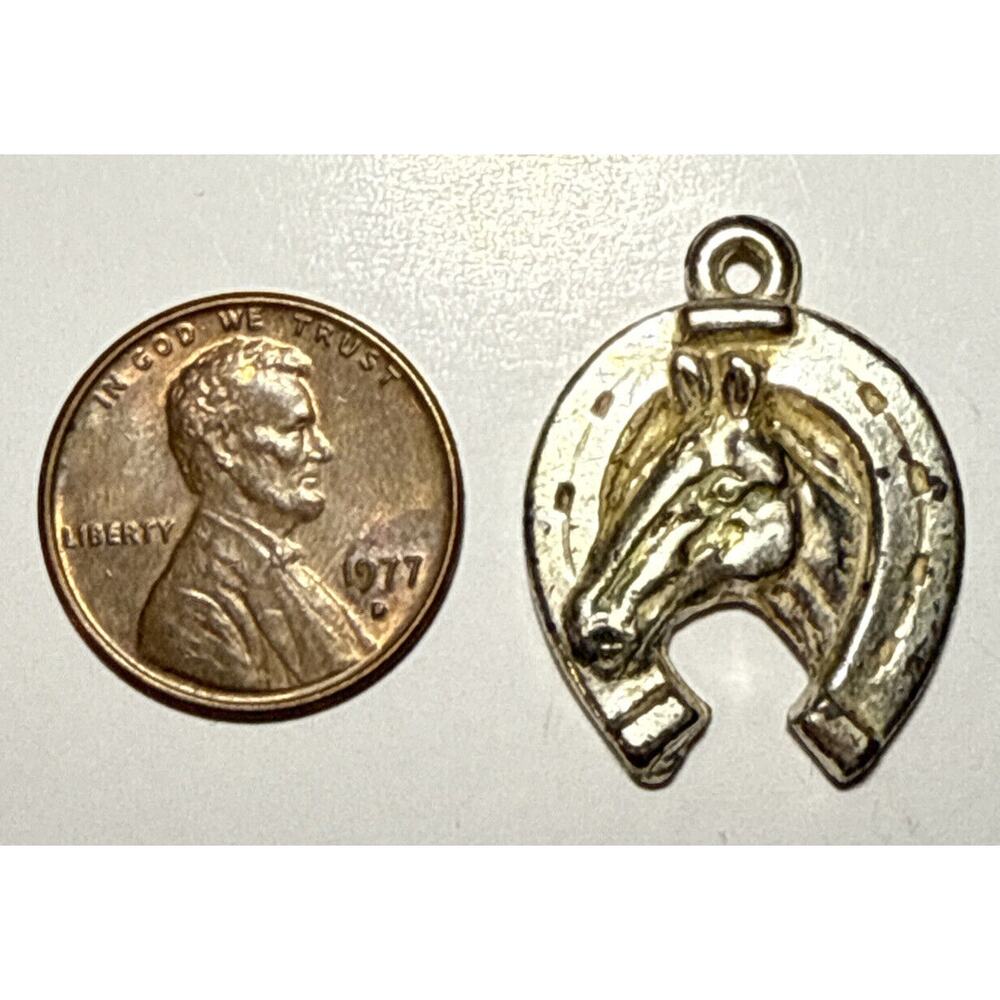 Vintage Metallic Horse Head Horseshoe Cracker Jack Charm 1C